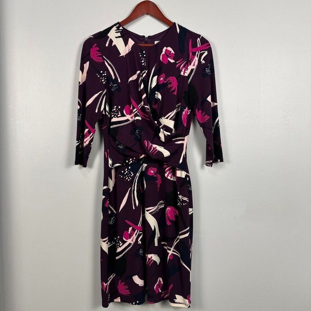 Eliza J Crossover Bodice Sheath Jersey Dress 3/4 Sleeve Size 10 Purple